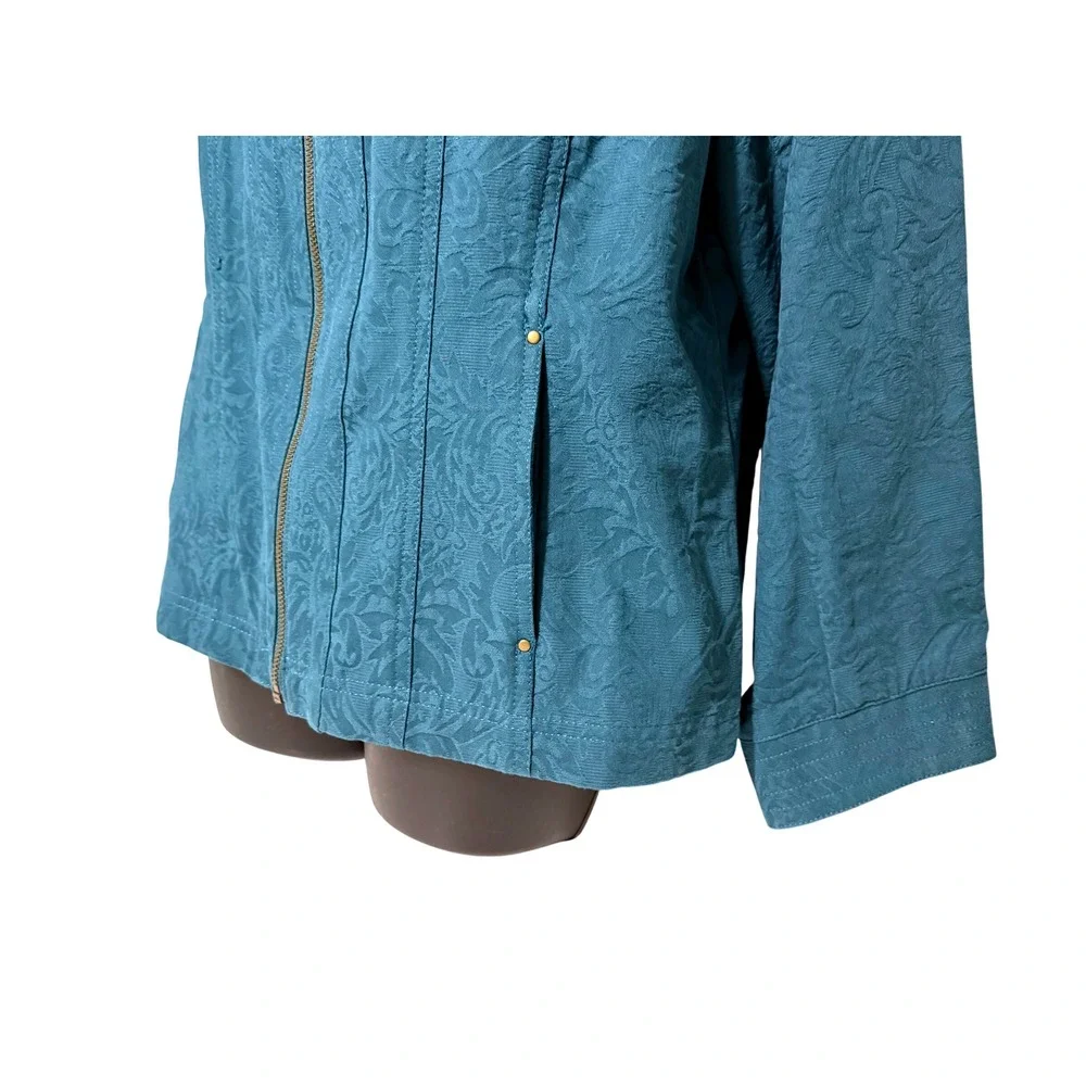 Coldwater Creek Womens Jacket Size 16 Teal Long Sleeve‎ 2 Pockets 100% Cotton